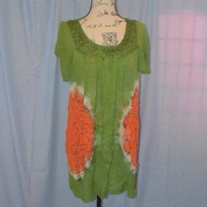 Sunflower Gauze Floral Green Orange Slice Embroidered Top Dress M L XL Wide Top